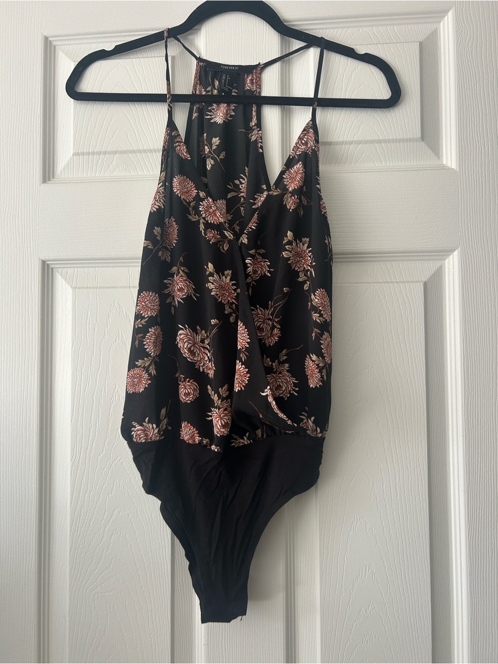 Forever 21 Black Floral Sleeveless Surplice Bodysuit